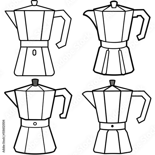  Freehand Textured Cartoon Espresso Stovetop Maker Outline Vector - Coffee Coloring Page Icon