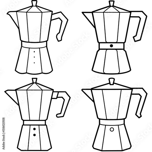  Freehand Textured Cartoon Espresso Stovetop Maker Outline Vector - Coffee Coloring Page Icon