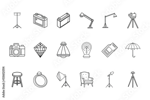 Professional Photography Studio Equipment Icons Collection