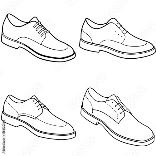  Leather Shoes for Men Outline Vector - Classic Footwear Coloring Page Icon