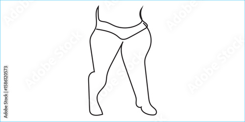 Curvy woman legs, line art on white isolated background. Plus size model, body positive concept