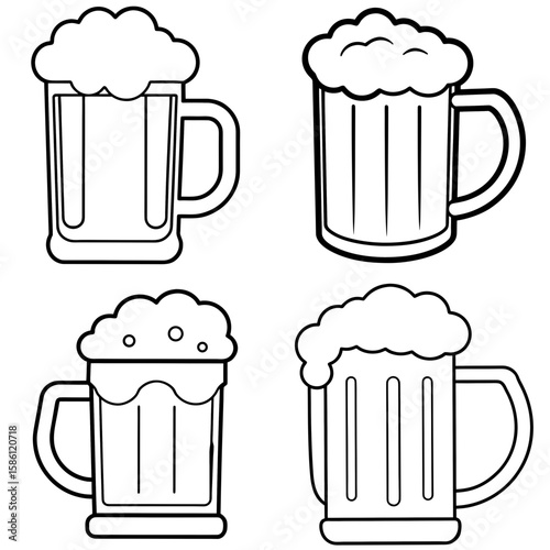  Mug of Beer Outline Vector - Black and White Coloring Page Icon
