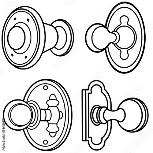  Old Door Knob Outline Vector - Vintage Hardware Coloring Page Icon