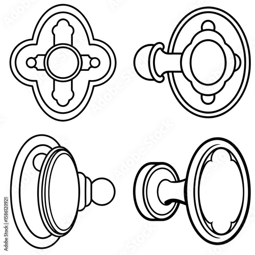  Old Door Knob Outline Vector - Vintage Hardware Coloring Page Icon