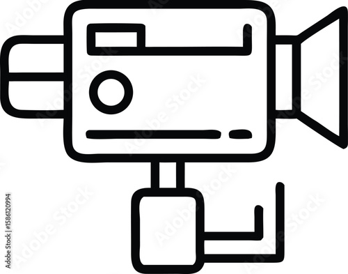 Stylized video camera illustration with recorder and handle in simple outline