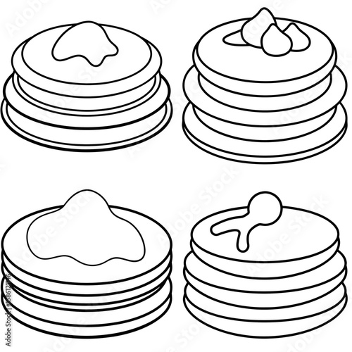 Pancakes Outline Vector - Black and White Coloring Page Icon