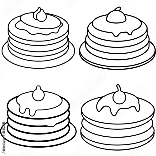 Pancakes Outline Vector - Black and White Coloring Page Icon
