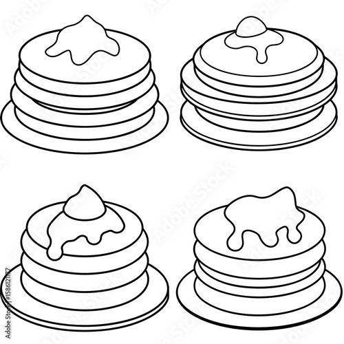 Pancakes Outline Vector - Black and White Coloring Page Icon
