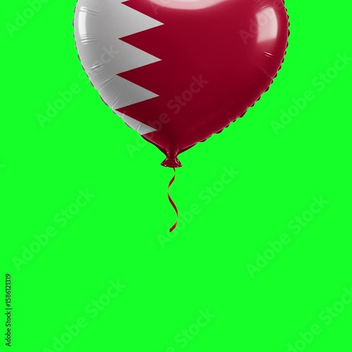 Bahrain Flag Heart Balloon 4K Animation Green Screen
