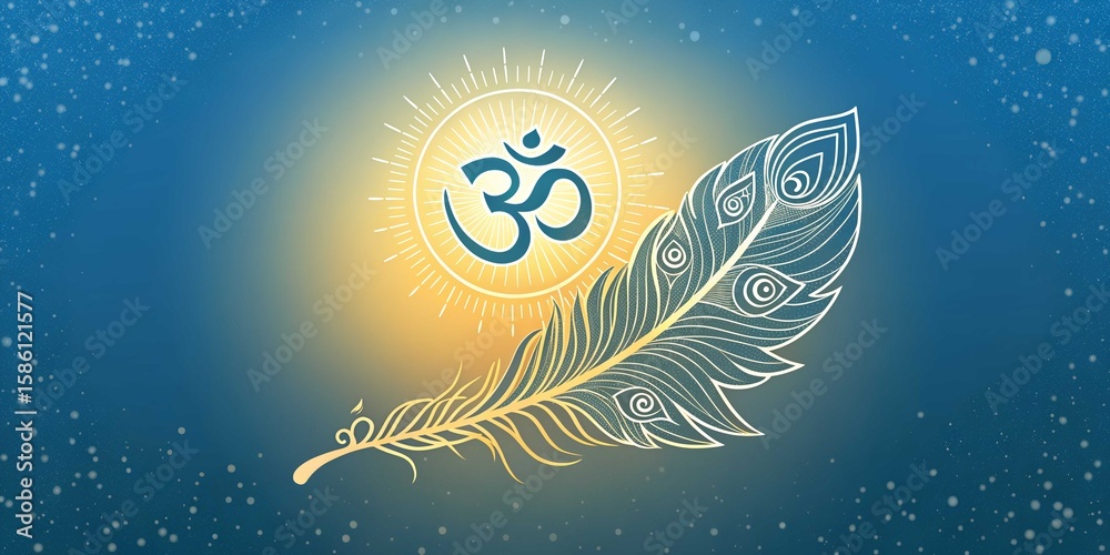 Fototapeta premium Spiritual om symbol with feather meditation design