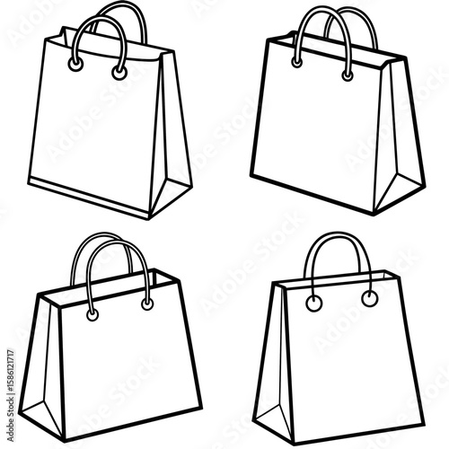 Shopping Bag Outline Vector - Black and White Coloring Page Icon
