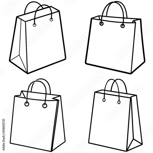 Shopping Bag Outline Vector - Black and White Coloring Page Icon