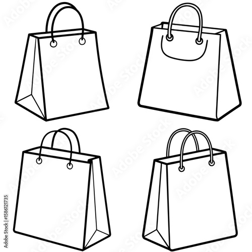 Shopping Bag Outline Vector - Black and White Coloring Page Icon