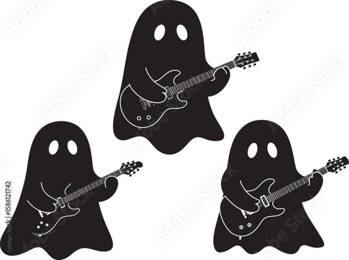 Three ghosts playing electric guitars silhouette