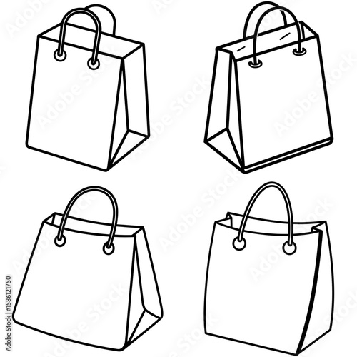Shopping Bag Outline Vector - Black and White Coloring Page Icon