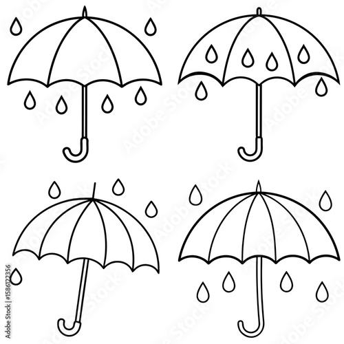 Umbrella with Raining Coloring Page