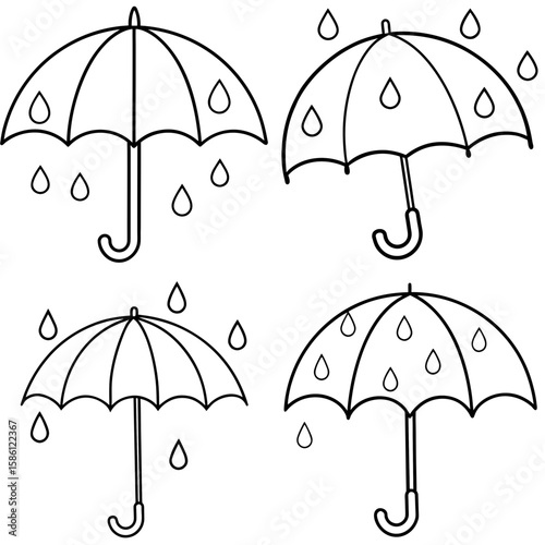 Umbrella with Raining Coloring Page
