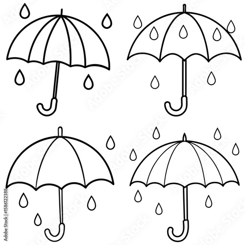 Umbrella with Raining Coloring Page