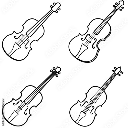 Violin Coloring Page – Classical Music Instrument Line Art Illustration