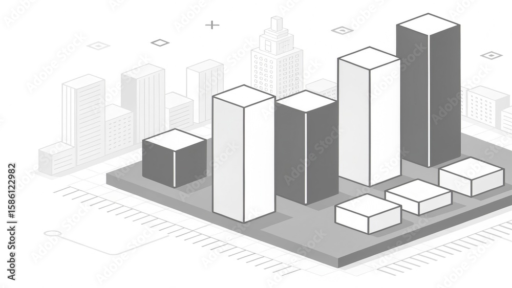 Fototapeta premium Cinematic Isometric 3D Blue & White Bar Graph with Minimalist Design V6