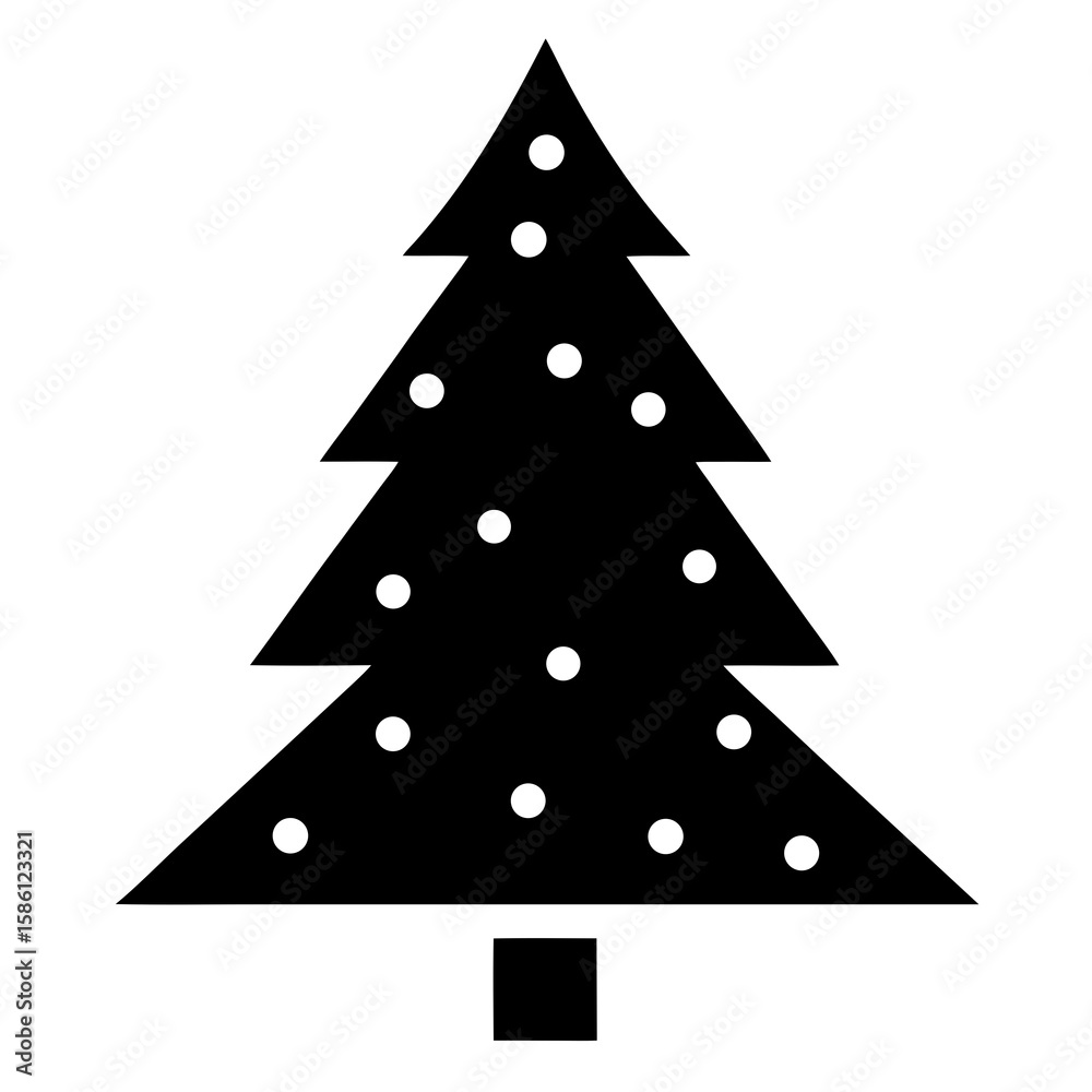 Obraz premium Black Christmas Tree Silhouette White Dots vector