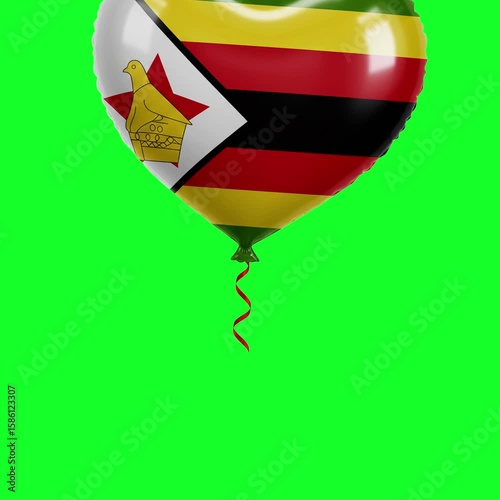 Zimbabwe Flag Heart Balloon 4K Animation Green Screen
