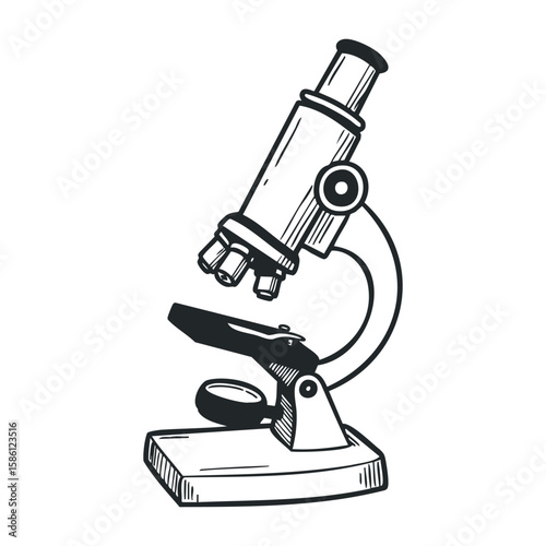Vintage scientific microscope illustration on white background. Hand draw vector illustration