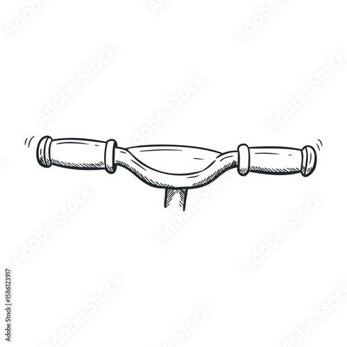 Minimalist bicycle handlebars sketch with grips and mounting stem. Hand drawn vector illustration