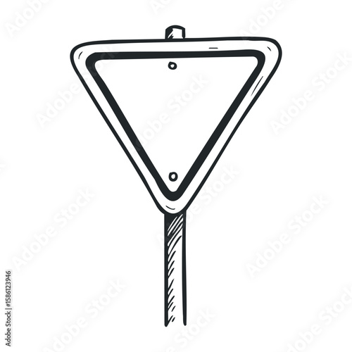 Vintage-style hand-drawn yield traffic sign on a white background. Hand drawn vector illustration