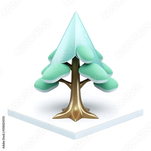 3D Cartoon Winter Tree on a White Square