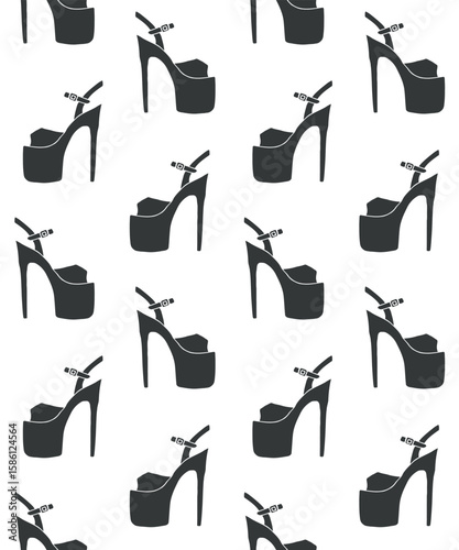 Vector seamless pattern of hand drawn sketch doodle pole dance shoe isolated on white background