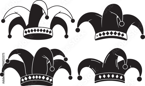 Four jester hats silhouette collection