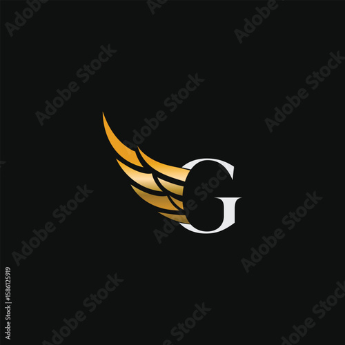 G letter with golden wings typo