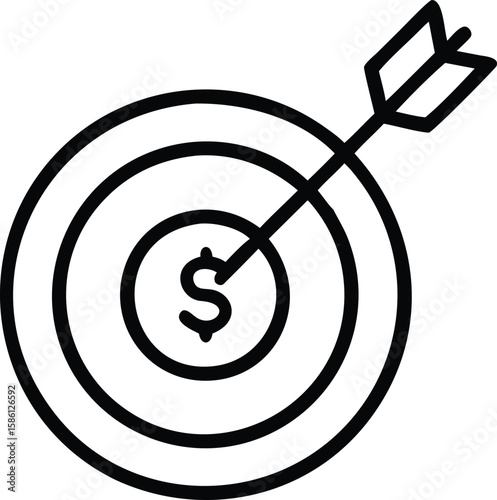 Target with dollar sign and arrow hitting the bullseye line art