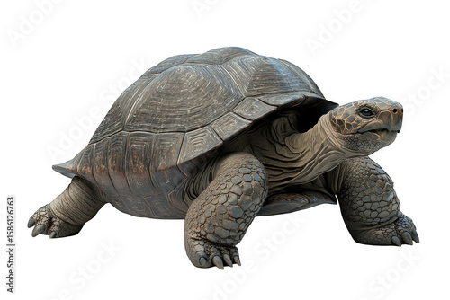 Detailed realistic giant tortoise with textured shell and skin isolated on transparent background