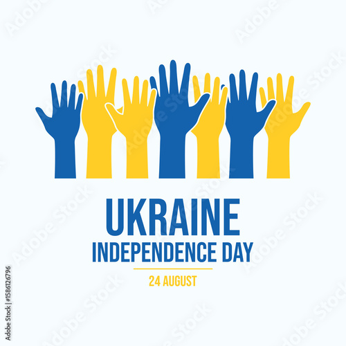 Ukraine Independence Day poster with Ukrainian hands silhouette vector illustration. Blue and yellow raised hands up shape vector. Template for background, banner, card. 24 August every year