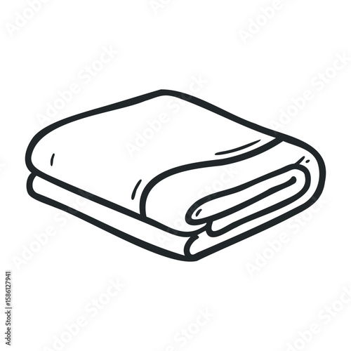 Simple line art of folded blanket on white background. Hand drawn vector illustration