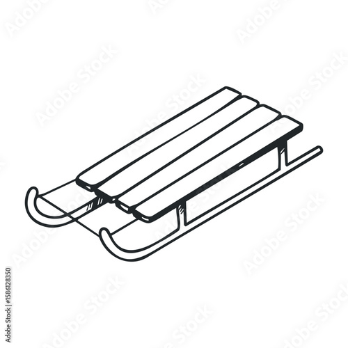 Classic wooden sled drawing with simple curved design and minimalist lines. Hand drawn vector illustration