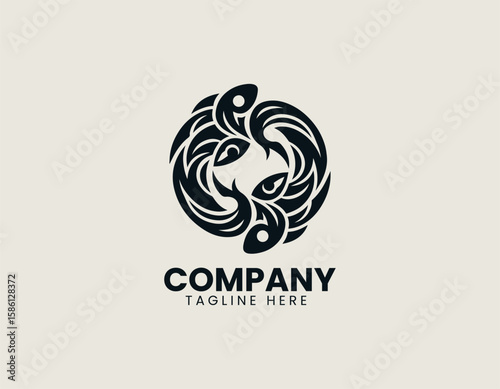 Harmonious Intertwined Fish Pisces Zodiac Symbol Balance Vector Logo Design