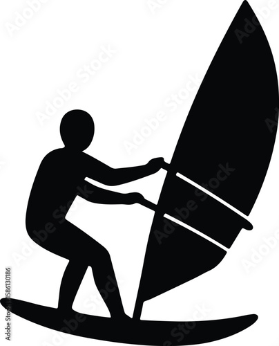 Silhouette windsurfer in action sport summer sea vector Illustrator