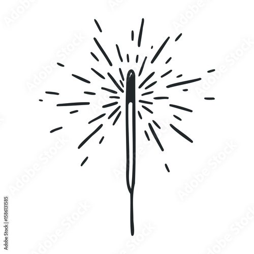 Sparkler doodle with radiating lines and explosive effect. Hand drawn vector illustration