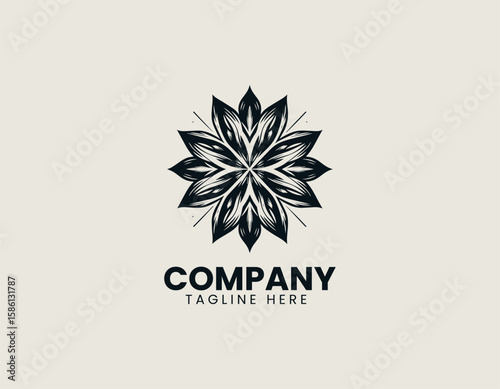 Elegant Four Petal Flower Geometric Floral Pattern Nature Vector Logo Design