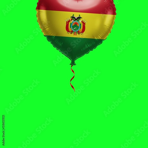 Bolivia Flag Heart Balloon 4K Animation Green Screen