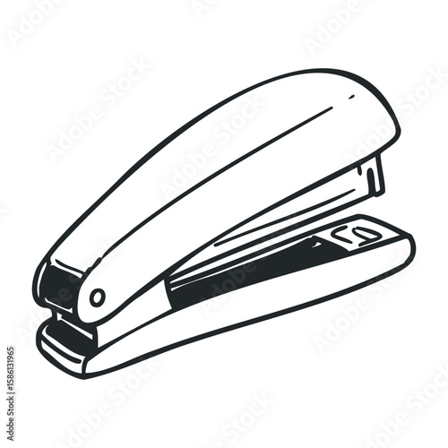 Hand-drawn black and white stapler outline on white background. Hand drawn vector illustration