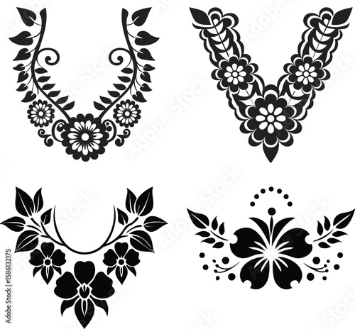 Black and white floral neckline designs for fashion