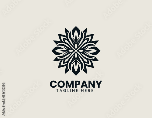 Elegant Four Petal Flower Geometric Floral Pattern Nature Vector Logo Design