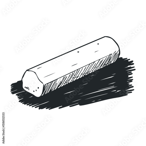 Black and white sketch of wooden log with detailed shading and textures. Hand drawn vector illustration