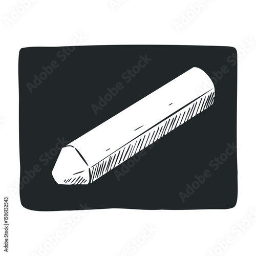 White chalk stick on black background - basic drawing and writing tool illustration. Hand drawn vector illustration