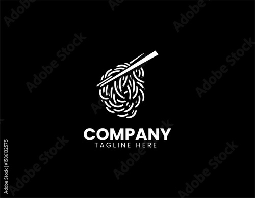Delicious Noodle House Chopsticks Asian Food Cuisine Vector Logo Design