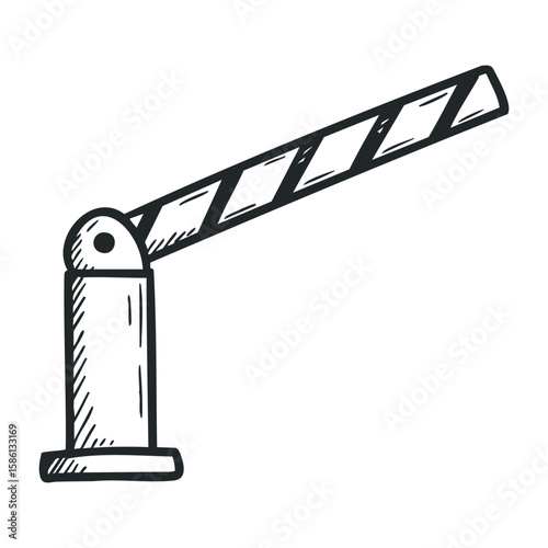 Striped barrier gate in sketch style with black and white lines. Hand drawn vector illustration